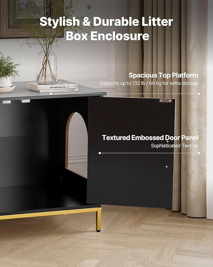 VEVOR Cat Litter Box Enclosure Furniture, 27.6 in Hidden Litter Box Cabinet with Metal Legs & Handle, Modern Style Cat Washroom House End Table, Fit Most of Litterbox, for Bedroom Living Room