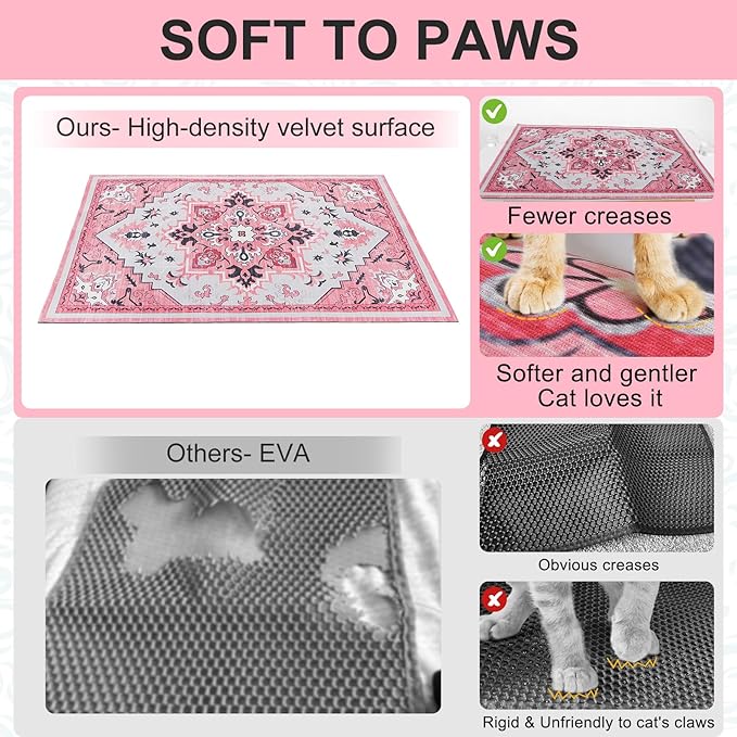 BEAUTYZOO Cat Litter Mat Litter Trapping Mat, 28"x 36" Large Litter Box Mat, Waterproof Kitty Litter Mat, Non-Slip Litter Rug Mats Pads for Floor Scatter Control, Soft on Paws & Easy to Clean, Pink