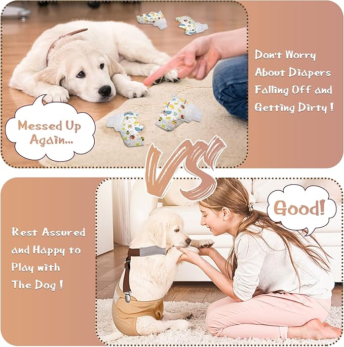 Saintrygo 2 Pcs Dog Suspenders for Diapers Female Male Belly Bands Canine Harness Keep Diaper on Your Pet for Small Medium and Large Dogs(Black, Brown,Small)