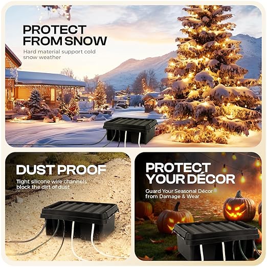 SockitBox – The Original Weatherproof Connection Box – Indoor & Outdoor Electrical Power Cord Enclosure for Timers, Extension Cables, Reels, Transformers, Power Strips, Lights & Tools – Large – Black