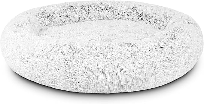 The Dog’s Bed Sound Sleep Donut Dog Bed, XXL Ice White Fur Calming Nest Bed Removable Cover, Veterinary Approved