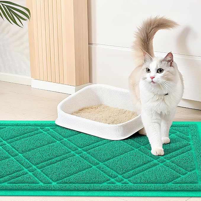 Smiry Cat Litter Box Mat 30x17, Non-Slip Water Resistant Litter Trapping Mat, Easy Clean Less Waste and Urine-Locking Cat Carpet for Indoor, Green