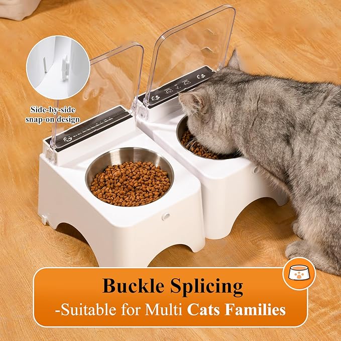 Dustproof Wireless Infrared Sensor Flip Top Cat Food Bowl - Automatic Cat Feeder for Indoor & Camping, Elevated, No Spill, Non-Slip, Raised Stainless Steel Food & Water Dog Bowl