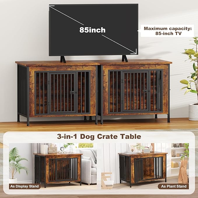 EasyCom Dog Crate Furniture for 1 or 2 Dogs, Heavy Duty Single/Double Dog Crates for Small/Medium/Large Dogs, Dog Kennel Furniture Indoor as TV Stand, Large Size 39.96" L(35-60 Pounds), Brown