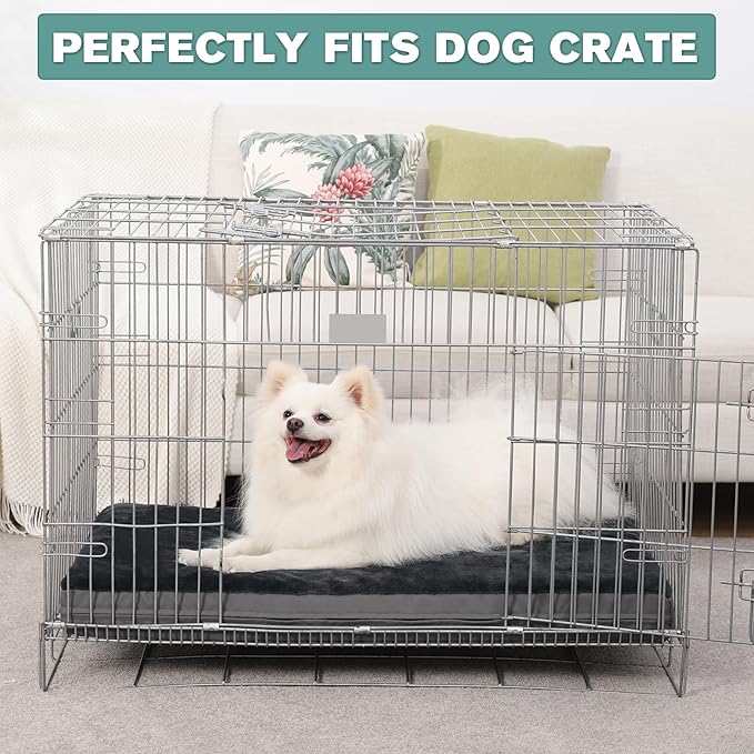 Waterproof Dog Bed Medium Small Size Dog, Orthopedic Washable Crate Pad 29 inch, Foam Pet Bed with Removable Cover Reversible, Anti-Slip Bottom Kennel Pad, 29"x18", Dark Gray