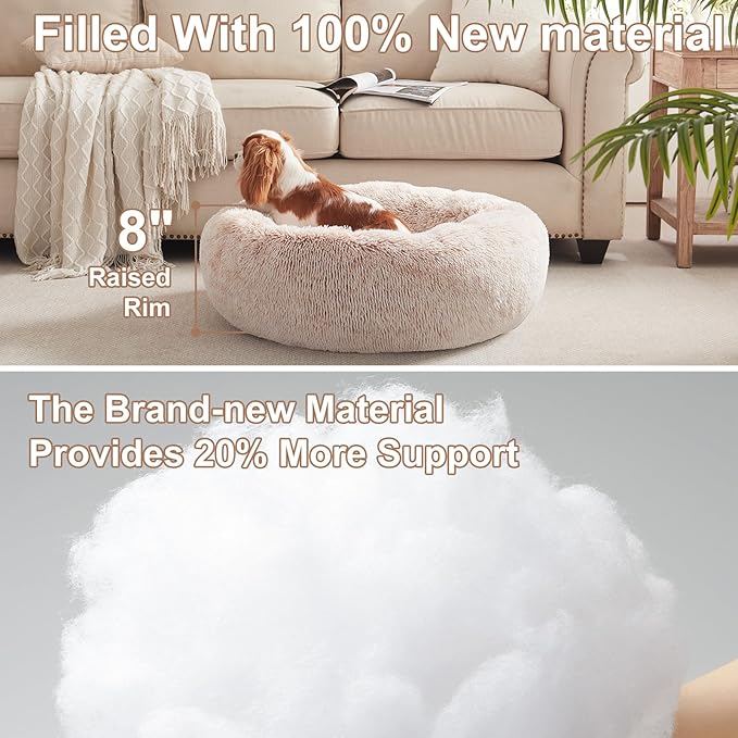 30 inches Donut Dog Bed for Medium Dogs,Calming Fluffy Round Pet Bed with Removable & Washable Cover,Fits up to 45 lbs Pets(Brown,Medium)