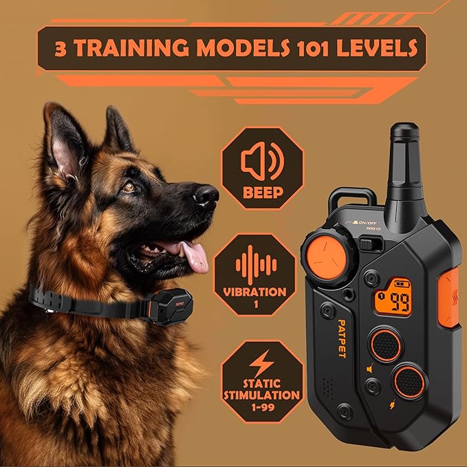 PATPET Dog Training Collar, 1.2 Mile Range 101 Training Levels Dog Shock Collar with Remote Control (15-150 lbs), Waterproof 100% Safe E Collar for Large Breed for Dogs Black with Vivid Orange