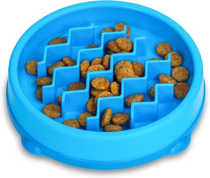 Catstages Kitty Slow Feeder Bowl for Cats & Small Dogs, Puzzle Dish for Fast Eaters, for Wet or Dry Food, Helps Slow Eating & Aid Digestion, Non-Slip, Made Without BPA, 3/4 Cup, 5-Inch, Blue