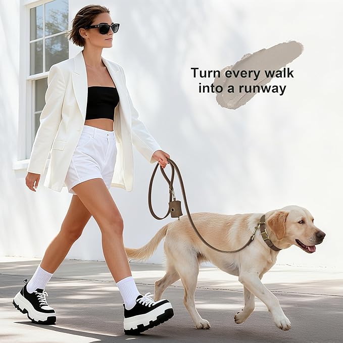 Didog Soft PU Leather Dog Collar, Stylish Quick Released Dog Collar for Large Dogs, Easy Clean Adjustable Pet Collar for Daily Walking, Brown, XL Fit 17-27" Neck