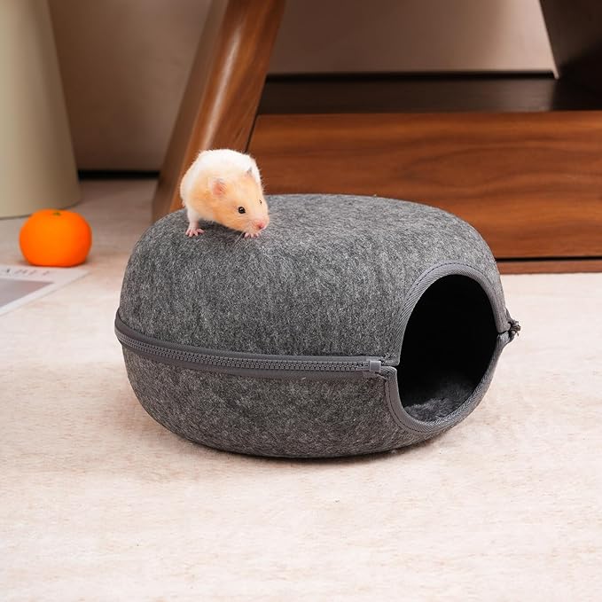 Guinea Pig Hideout, Double Function Guinea Pig Bed with 2 Soft Cushions, Small Animal Cage Accessories for Guinea Pigs, Hamsters, Hedgehogs, and Ferrets (Dark Grey)