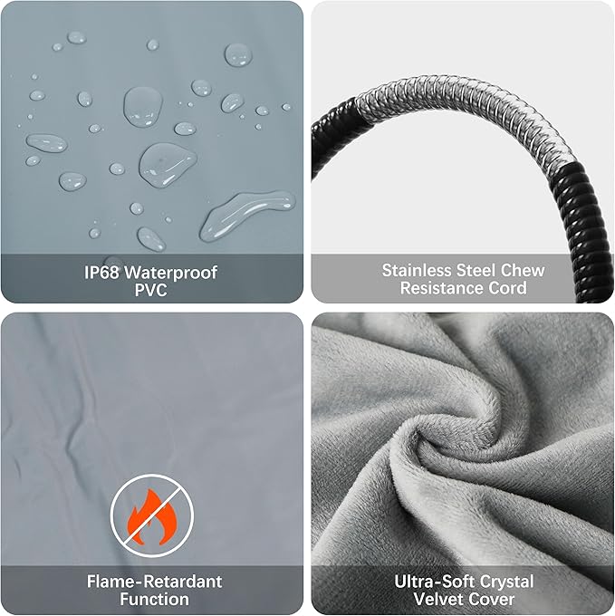 azuza Pet Heating Pad for Dogs and Cats, 6 Adjustable Temperature with Timer, Waterproof and Chew-Resistant Cord, Comfortable Fabric Dog Heating Mat, Auto Power-Off(24"x35")