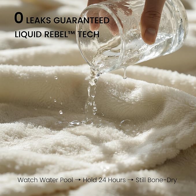 gogobunny Waterproof Bed Blanket, Reversible Sherpa Fleece Throw Blanket for Dog Puppy Cat, Furniture Cover Protects Bed Couch Sofa from Liquid Pee and Pet Fur (Cream, 90x108 inches)