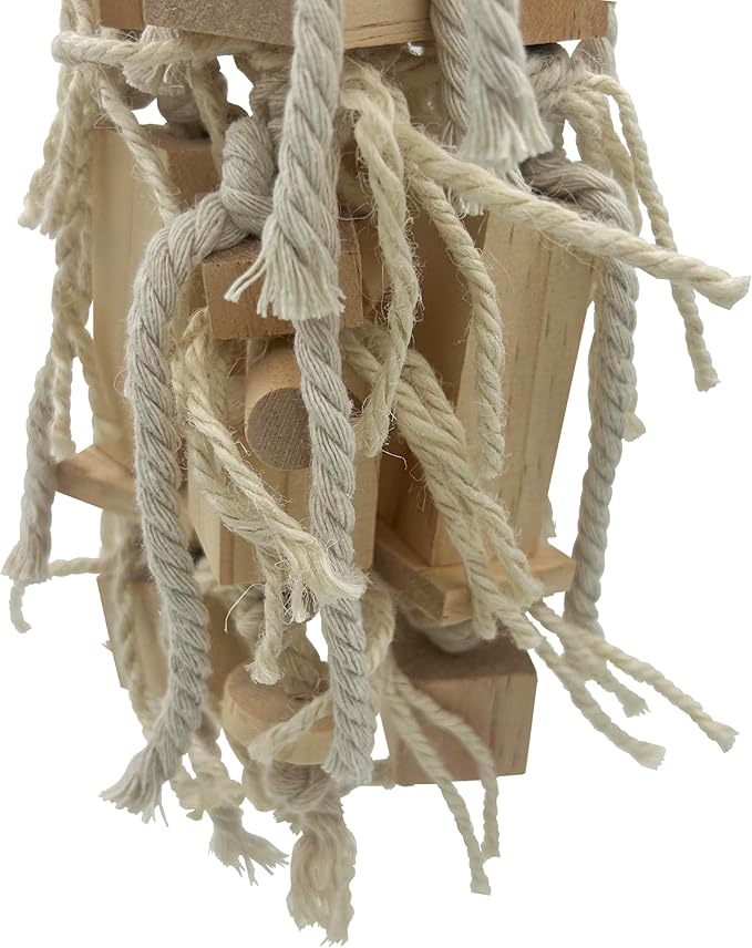 Bird Block Knots Tearing Toy- 17 inch Dye-Free Natural Wooden Parrot Chewing Toy for Medium and Large Parrots, Conures, Cockatiels, African Greys, Cockatoos, Quakers and AmazonParrots