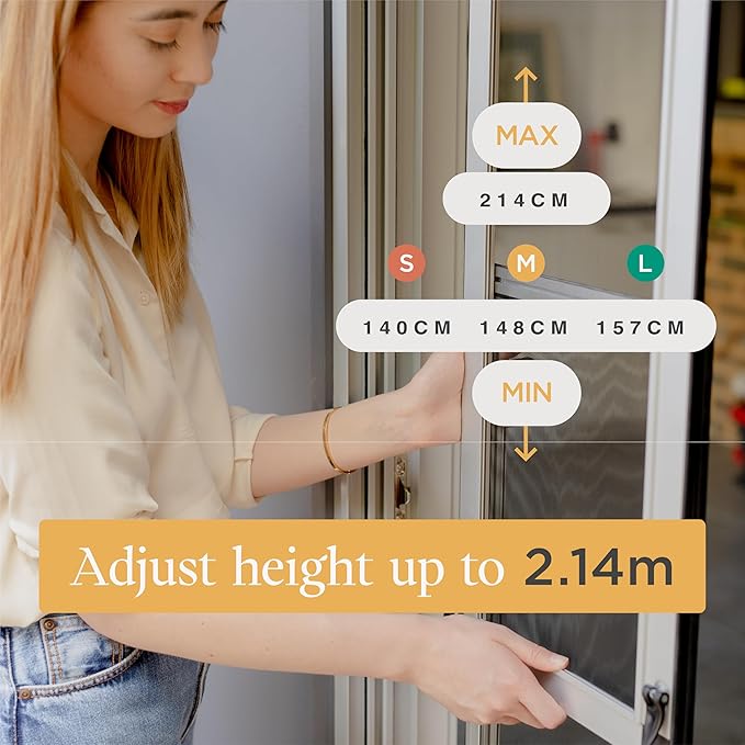 Hakuna Pets V2 Patio Pet Door Screen Insert Panel for Sliding Doors, Fits Door Track Min Ht 62.99" to Max Ht 84.25",UV Resistant Mesh, Locking Magnetic Dog Door, Easy Install and Removal,Large,Silver