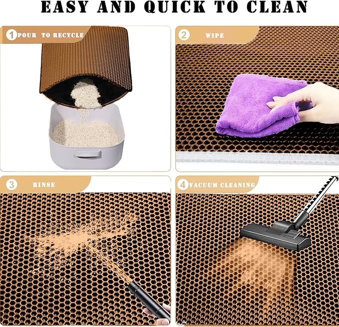 HCY&WLD Cat Litter Mat, Honeycomb Double Layer Cat Litter Trapping Mat, Waterproof Urine Proof Non-Slip, Scatter Control, Less Waste, Easier to Clean (Brown, 24" X 18")