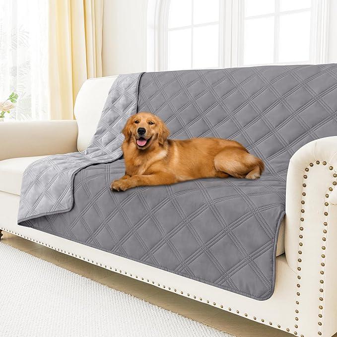 Smiry Waterproof Dog Bed Cover Blanket 68x82, Soft Reversible Pet Blanket, Washable Leakproof Cats Dogs Couch Cover for Sofa, Couch, Furniture, Lattice, Grey/Light Grey