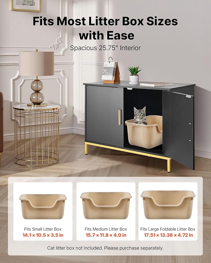 VEVOR Cat Litter Box Enclosure Furniture, 27.6 in Hidden Litter Box Cabinet with Metal Legs & Handle, Modern Style Cat Washroom House End Table, Fit Most of Litterbox, for Bedroom Living Room