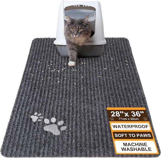 BEAUTYZOO Cat Litter Mat Litter Trapping Mat, 28"x 36" Large Litter Box Mat, Waterproof Kitty Litter Mat, Non-Slip Litter Rug Mats Pads for Floor Scatter Control, Soft on Paws & Easy to Clean, Grey