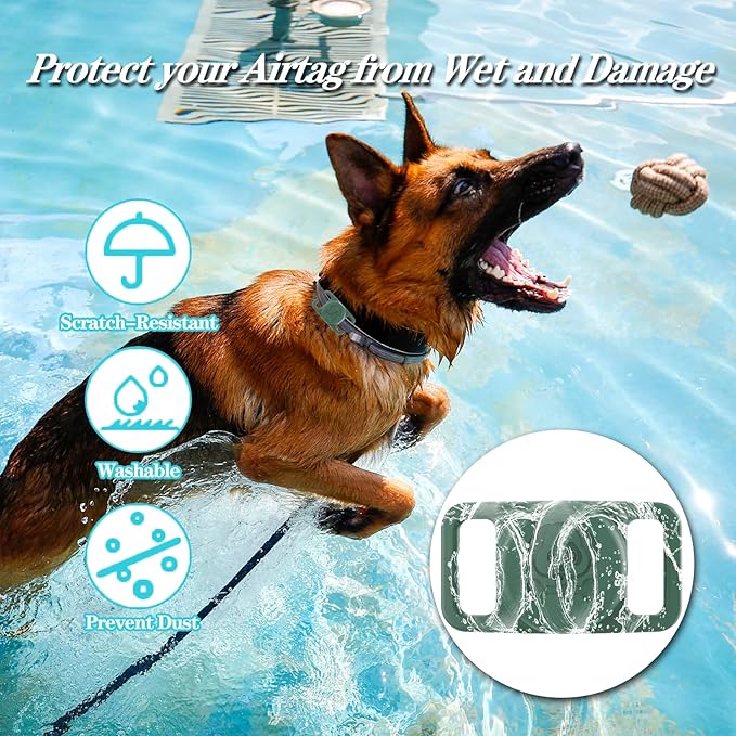 2 Pack Waterproof AirTag Dog Collar Holder Compatible with Apple AirTag, Silicone Hidden Loop Holder for Airtag Tracker, Anti-Lost Dog Collar Air Tag Accessories(Light,Dark Green)