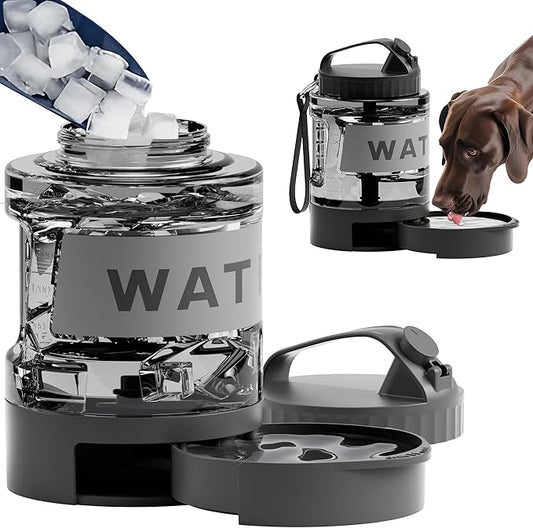 77oz Portable Dog Water Bottle, Camping Essentials, Large Travel Bottle with Pull-Out Drinking Bowl, Portable Beach Accessories, Car Water Container for Dogs, BPA Free - Black