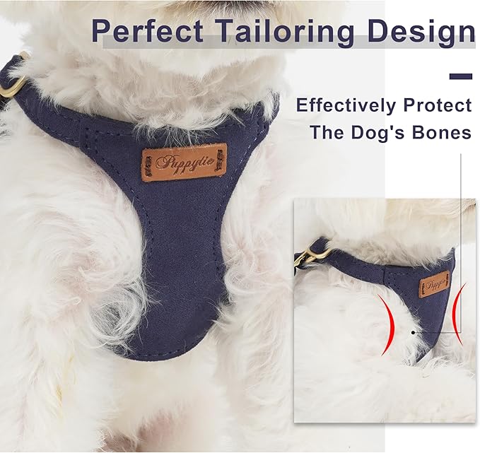 Puppytie No Pull Small Dog Harness with Multifunction Dog Leash,Lightweight Soft Adjustable No Choke Escape Proof Pet Harness Vest Pet Harness Vest,Navy,S