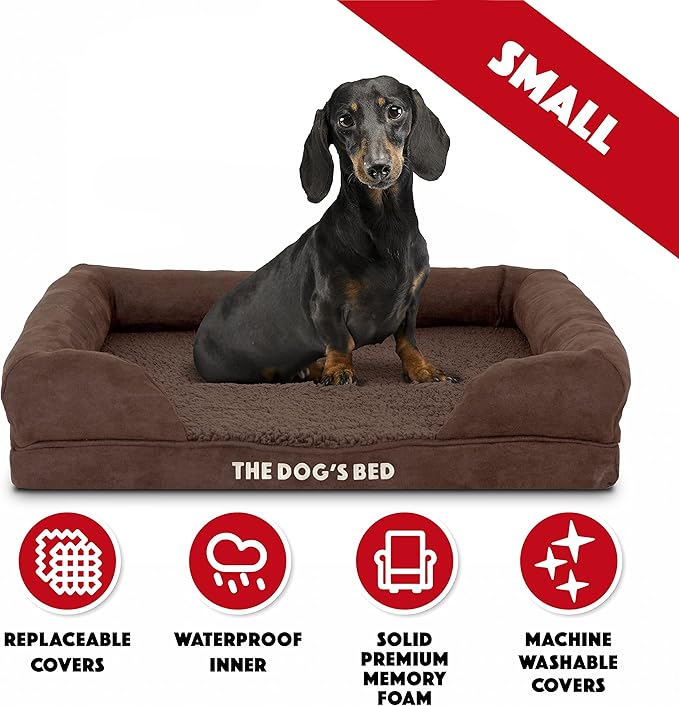 The Dog’s Bed Orthopedic Dog Bed Medium Brown Plush, Premium Memory Foam, Pain Relief: Arthritis, Hip & Elbow Dysplasia, Post Surgery, Lameness, Waterproof Washable Cover, Veterinary Approved