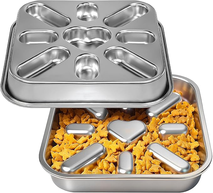 Slow Feeder Dog Bowls with Non-Slip Mat, Stainless Steel Metal Slow Feeder for Small & Medium Dogs, 2.5 Cups Pet Bowl for Fast Eaters, Slows Down Eating, Dishwasher Safe, Anti-Gulping Dog Bowl