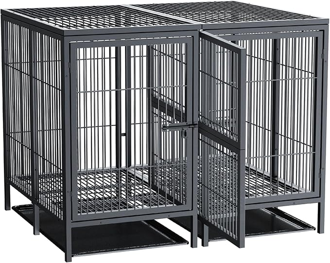 BingoPaw Heavy Duty Dog Crate: 52Inch Extra Large Dog Kennel Indoor with Divider - Metal Crates for Dogs Indoor with Two Door and Tray for Small Medium Large Dogs