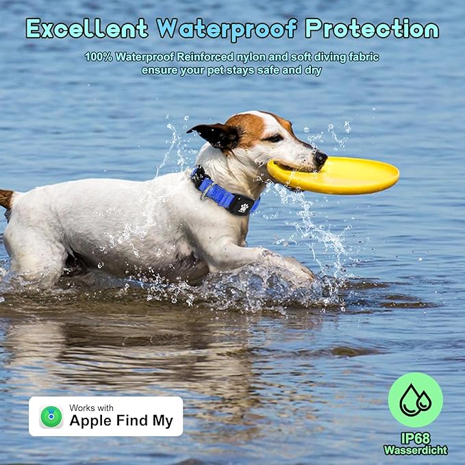 GPS Dog Collar Tracker 2-in-1,Reflective Waterproof Pet Collar,iOS-Only,No Monthly Fees,Unlimited Range,Ideal for Dog Tracking pet Tracker,for Small Medium Large Dogs(L (16.6"-24"), Blue)