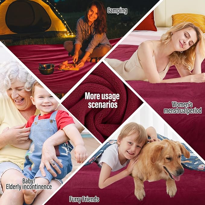 Waterproof Blanket for Bed Couch Sofa, 60"x80" Reversible & Washable, Waterproof Blanket Queen Size, Water Resistant Twin Bed Blankets, Leakproof (Burgundy/Rose Pink)