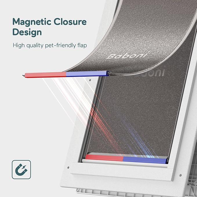 Baboni 3-Flaps Pet Door for Interior and Exterior Doors, Durable Plastic Frame and Telescoping Tunnel, Aluminum Lock/Metal Panel, Strong Magnetic Flaps, Never Rust Dog Door (Pets Up to 100 Lb) -Large