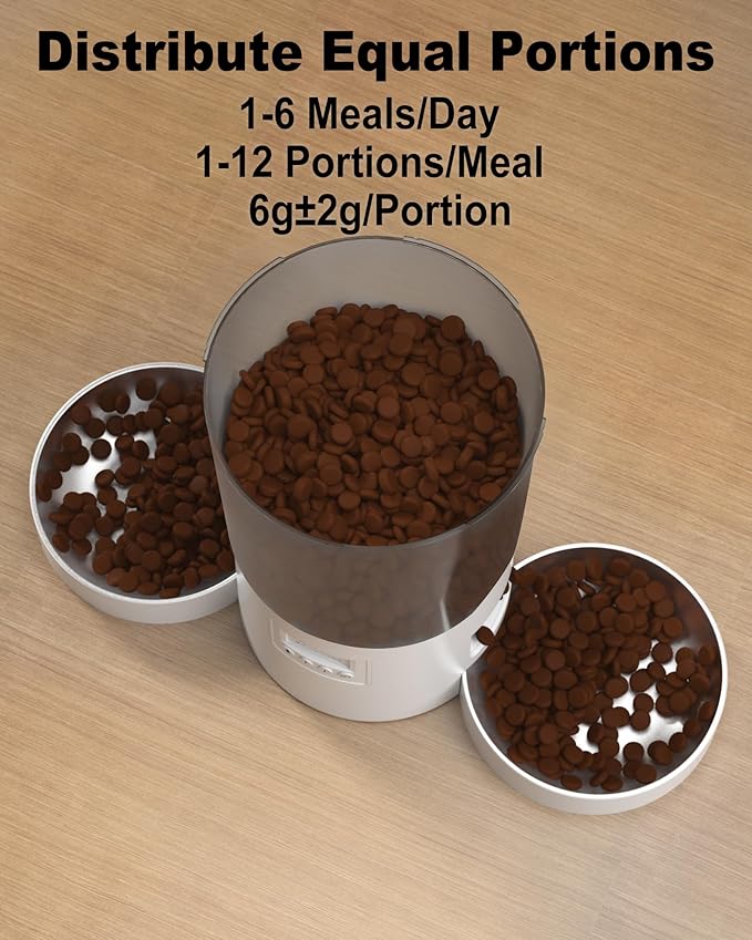 Automatic Cat Feeder for 2 Cats, 4.2L Dual Food Dispenser, Up to 6 Meals/Day, Portion Control, Voice Message, Dual Power Options (Transparent+White, Dual Stainless Steel Bowls)
