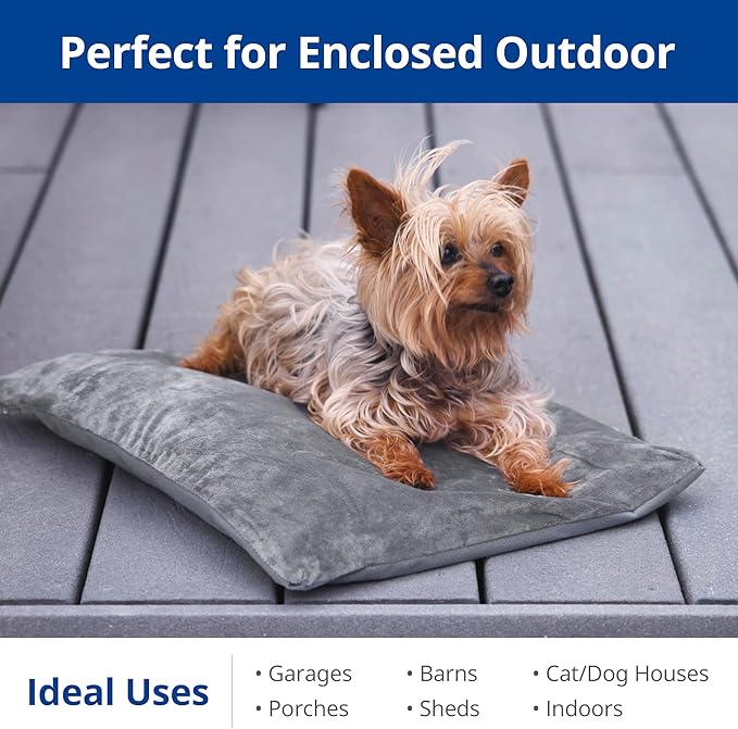 Outdoor Heated Cat Bed, Soft Pet Heating Pad with Steel-Wrapped Cord, Outside Pet Warmer for Feral Cats and Dogs, 15.7" x 11.8", 30 Watts