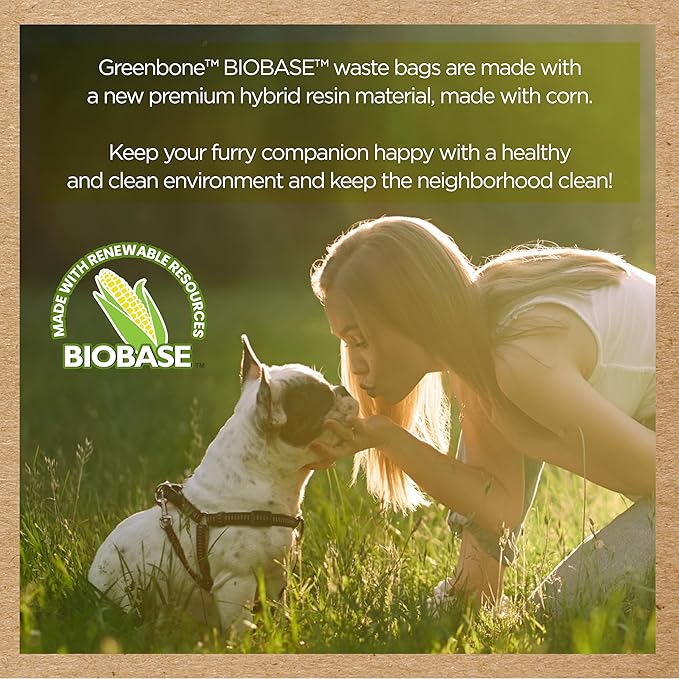 Greenbone BioBase Dog Poop Bag Refills: 28 Rolls - 336 Bags with Dispenser and Rope Toy Handle