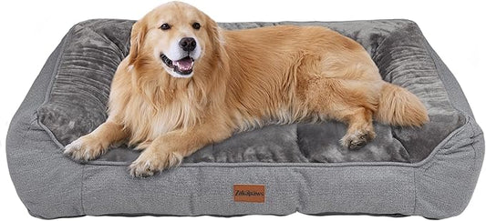 Orthopedic Dog Bed for Extra Large Dogs - Waterproof Memory Foam Dog Couch Bed with Sides, Pet Beds with Washable Cover & Non-Slip Bottom, Grey, 42x30 Inch
