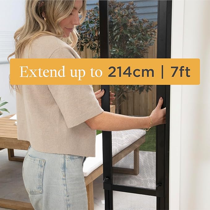 Hakuna Pets V2 Patio Pet Door Screen Insert Panel for Sliding Doors, Fits Door Track Min Ht 55.12" to Max Ht 84.25",UV Resistant Mesh, Locking Magnetic Dog Door, Easy Install and Removal,Small,Black