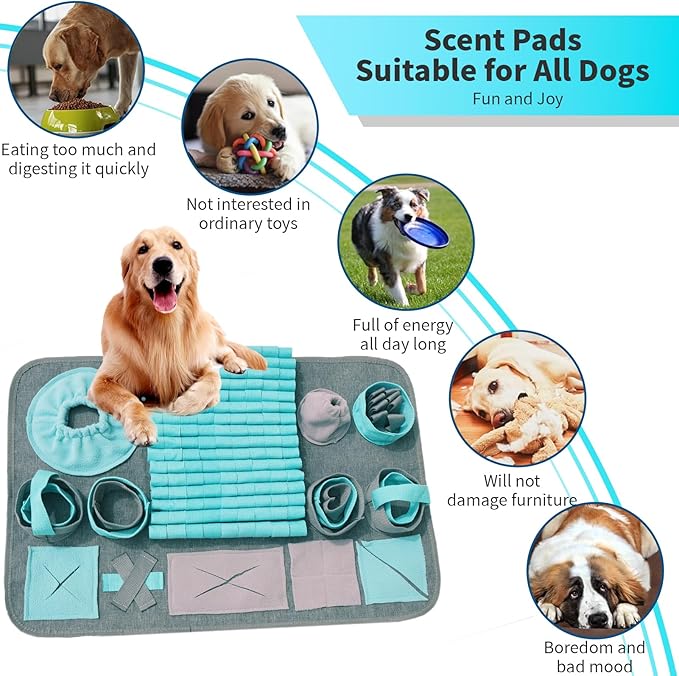 Snuffle Mat for Dogs, Pet Snuffle Mat for Small and Medium Dogs, Interactive Sniff Mat Feeding Mat for Puppies, Slow Feeder Dog Treat Mat for Training and Stress Relief