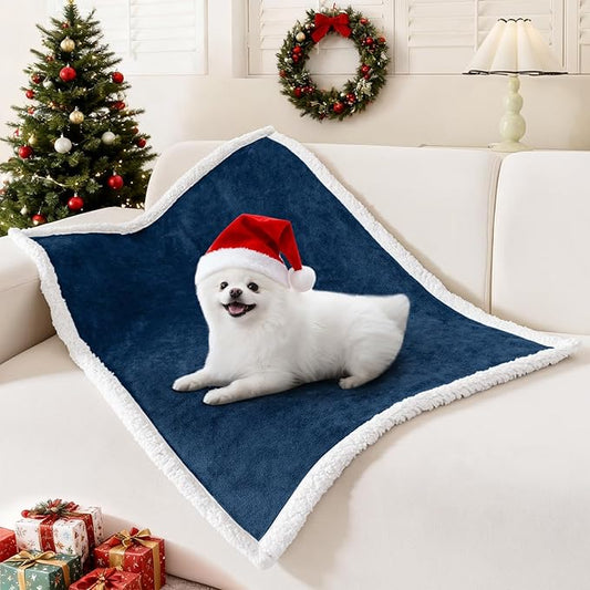 Smiry Waterproof Blanket Throw for Large Dogs Cats, Soft Reversible Dog Blanket for Sofa Couch Bed, Washable Leakproof Sherpa Fleece Furniture Couch Protector(30"x40", Navy/White)