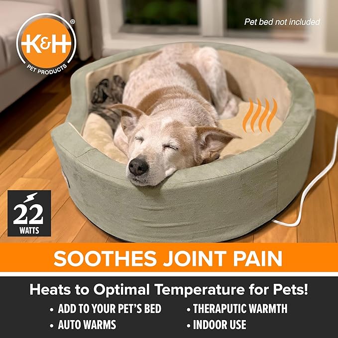 K&H Pet Products Pet Bed Warmer, Turn Any Pet Bed Into a Heated Cat or Dog Bed, Waterproof Indoor Heated Warming Pad Insert, Automatic Temperature, Safety Listed - Extra-Large 26.5 X 16.75in Gray