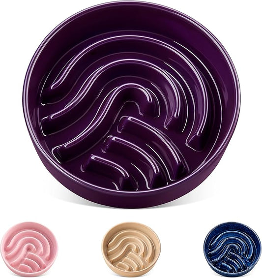 vancasso Slow Feeder Dog Bowl, 0.6 Cup Ceramic Slow Feeding Food Dish for Small Breed, Puzzle Dog Food Bowl for Fast Eater, Dark Purple