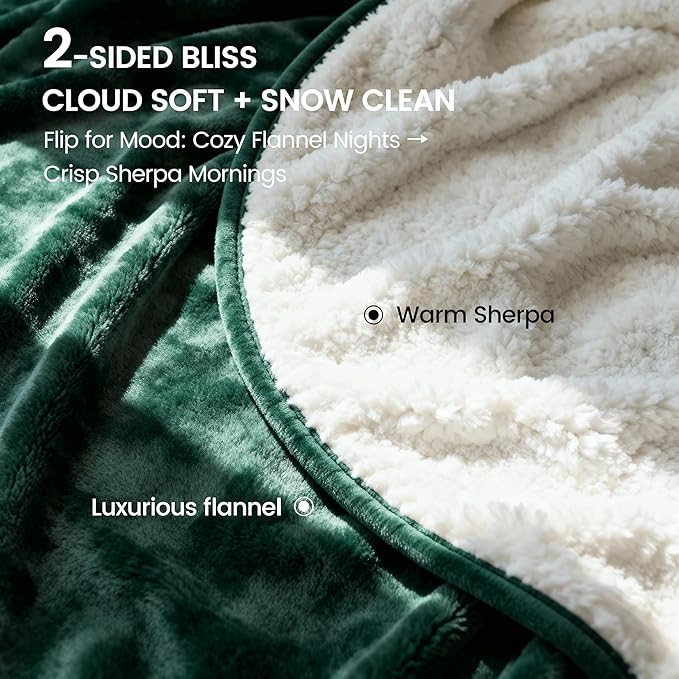 gogobunny Waterproof Bed Blanket, Reversible Sherpa Fleece Throw Blanket for Dog Puppy Cat, Furniture Cover Protects Bed Couch Sofa from Liquid Pee and Pet Fur (Forest Green, 90x90 inches)