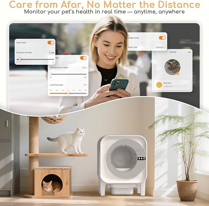 MICDAY Self Cleaning Litter Box, Automatic Litter Box Self Cleaning with APP Control Dynamic Monitoring,75L Litter Robot Dual Sensor Safety Protection, Odor Control System