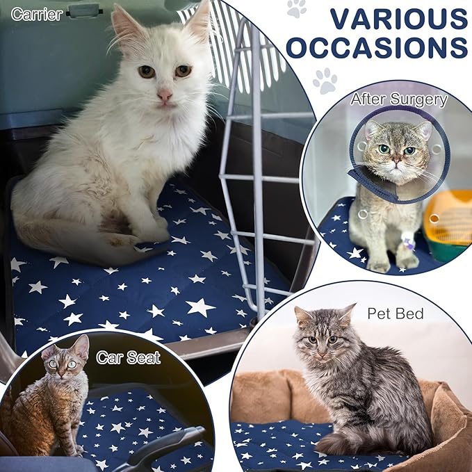 Namalu 4 Pack Self Warming Cat Bed Self Heating Cat Mat Star Pattern Soft Dog Crate Pad Thermal Pet Mat Anti Slip Kennel Dog Washable Warming Bed for Outdoor Indoor(18 x 24 Inch,Blue)