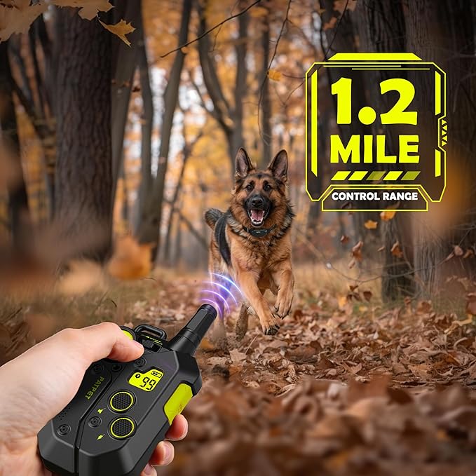 PATPET Dog Training Collar, 1.2 Mile Range 101 Training Levels Dog Shock Collar with Remote Control (15-150 lbs), Waterproof 100% Safe E Collar for Large Breed for Dogs Black with Bright Green