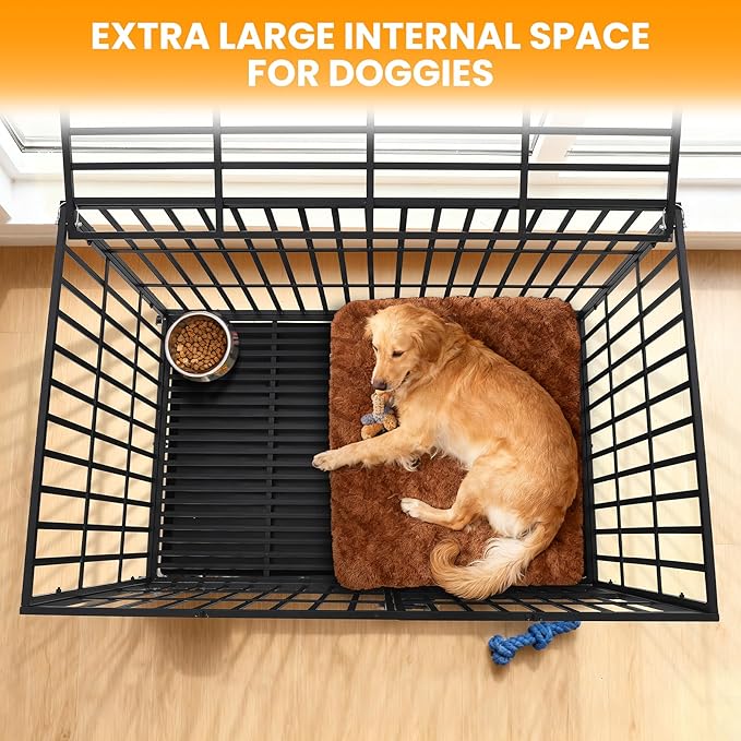 Garvee 49 Inch Heavy Duty Dog Crate, Metal Escape Proof Dog Kennel Indoor with 3 Doors, Removable Tray, Extra Large Dog Cage with Wheels for Large and Medium Dogs, Black