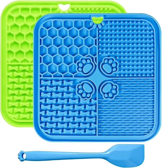 Dog Lick Mat with Suction Cups, Lick Mat for Dogs, Pet Food Mats and Slow Feeder Cat Bowl for Dog Anxiety Relief Pet Enrichment Toys for Bathing Station and Cat Grooming 2 Pack (Blue & Green)