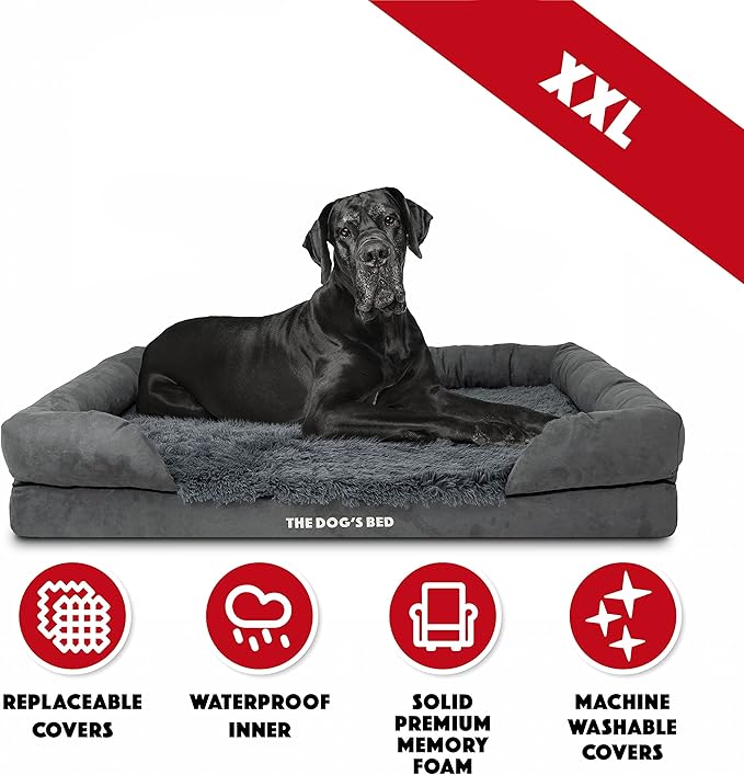 The Dog’s Bed Medium Oxford Grey, Memory Foam, Pain Relief: Arthritis, Hip & Elbow Dysplasia, Post Surgery, Lameness, Supportive, Calming, Waterproof Washable Cover, Veterinary Approved