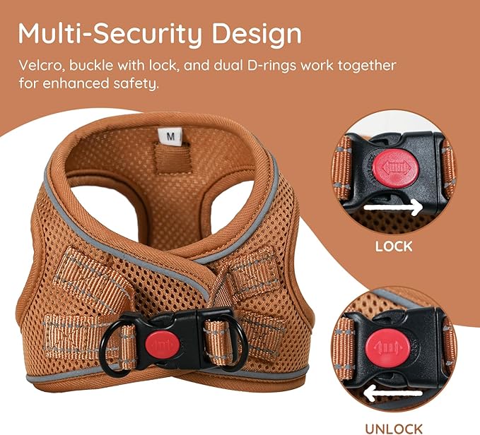 BELLA & PAL Step in Vest Harness for Small and Medium Dogs, No Pull Small Dog Harness with Leash Set, Comfortable Air Mesh Dog Vest Harness with Reflective Strip (Mokka, S)