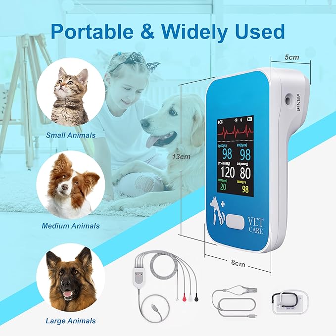 Veterinary Blood Pressure Monitor for Dog,Wireless Rechargeable 6 Parameters Animal Vital Signs Monitor,Accurate Bluetooth Veterinary Pulse Oximeter with Free APP for Family Clinic Use