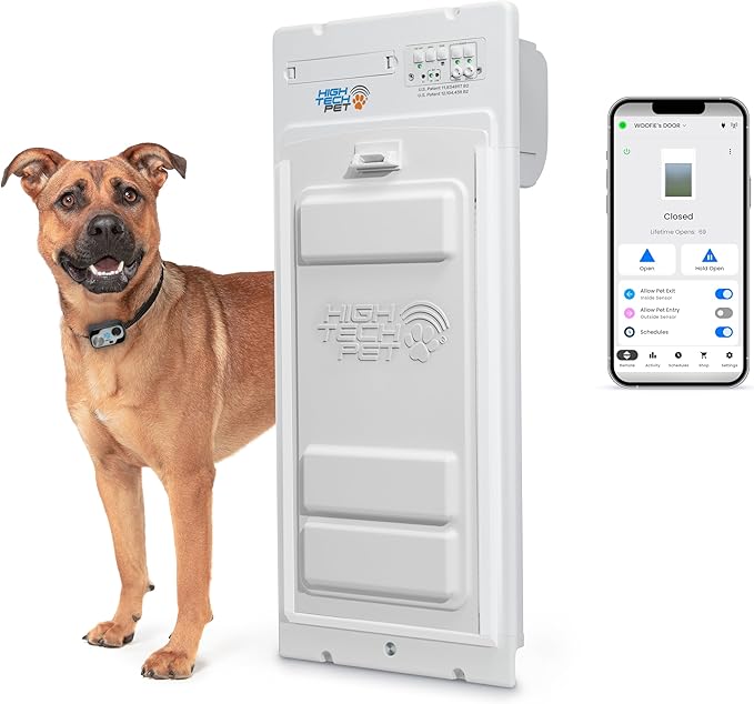 Power Pet Automatic ROLL UP Door by High Tech Pet Brand - Motorized Panel Rolls Up - Pet Operated - Remote App Control - 24/7 Exit & Entry Timers (Door Mount, Medium)